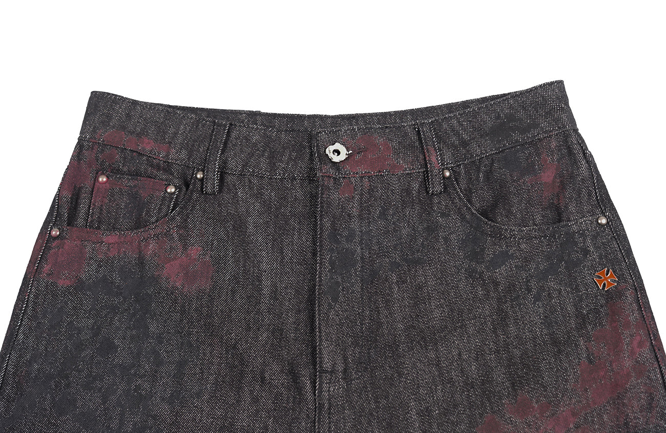 UNDERWATER Bloodstained Raw Flared Denim Pants