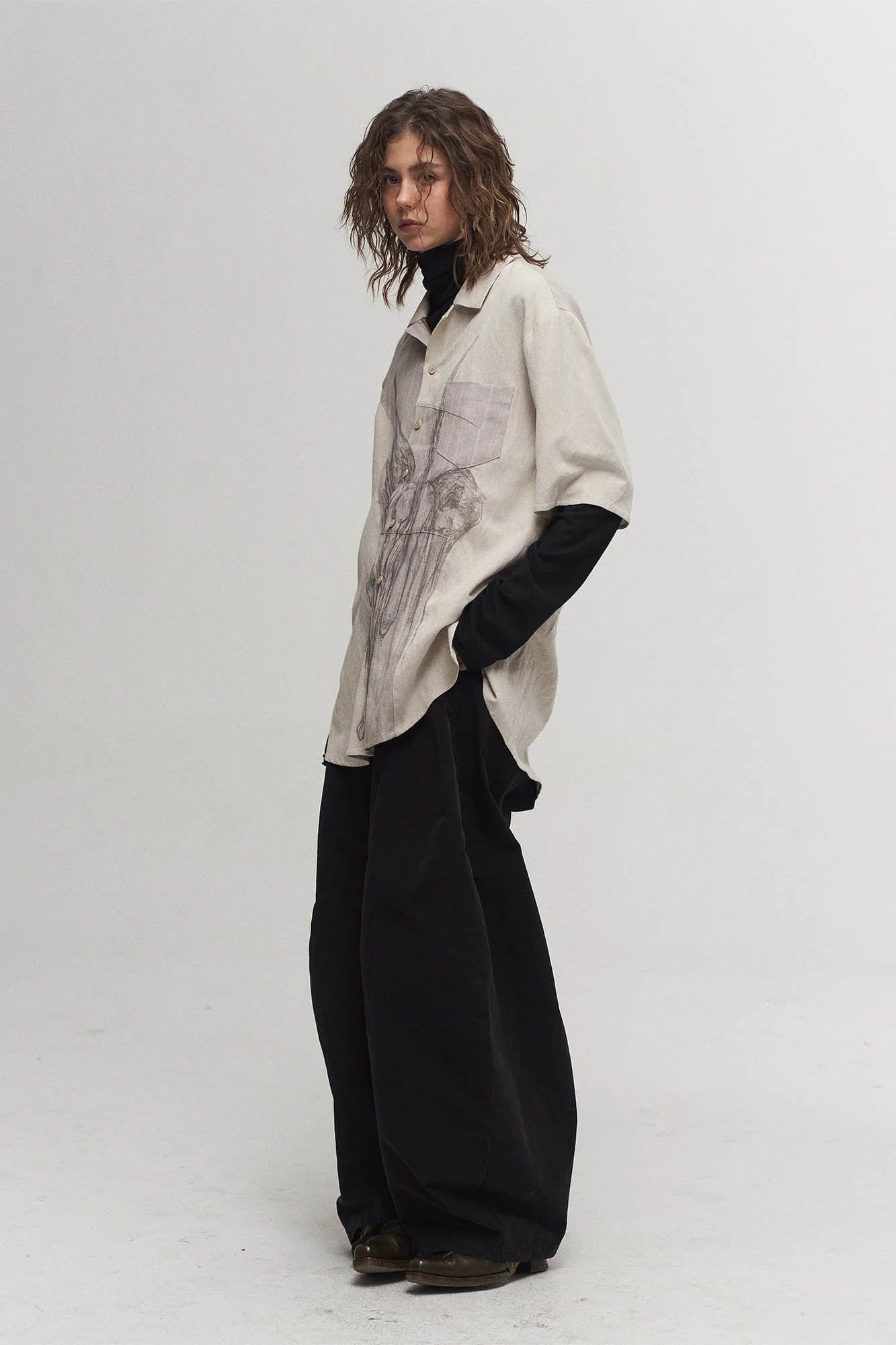 ILNya Nieternite Nifutur Winged Angel Sketch Spliced Half-Sleeve Shirt