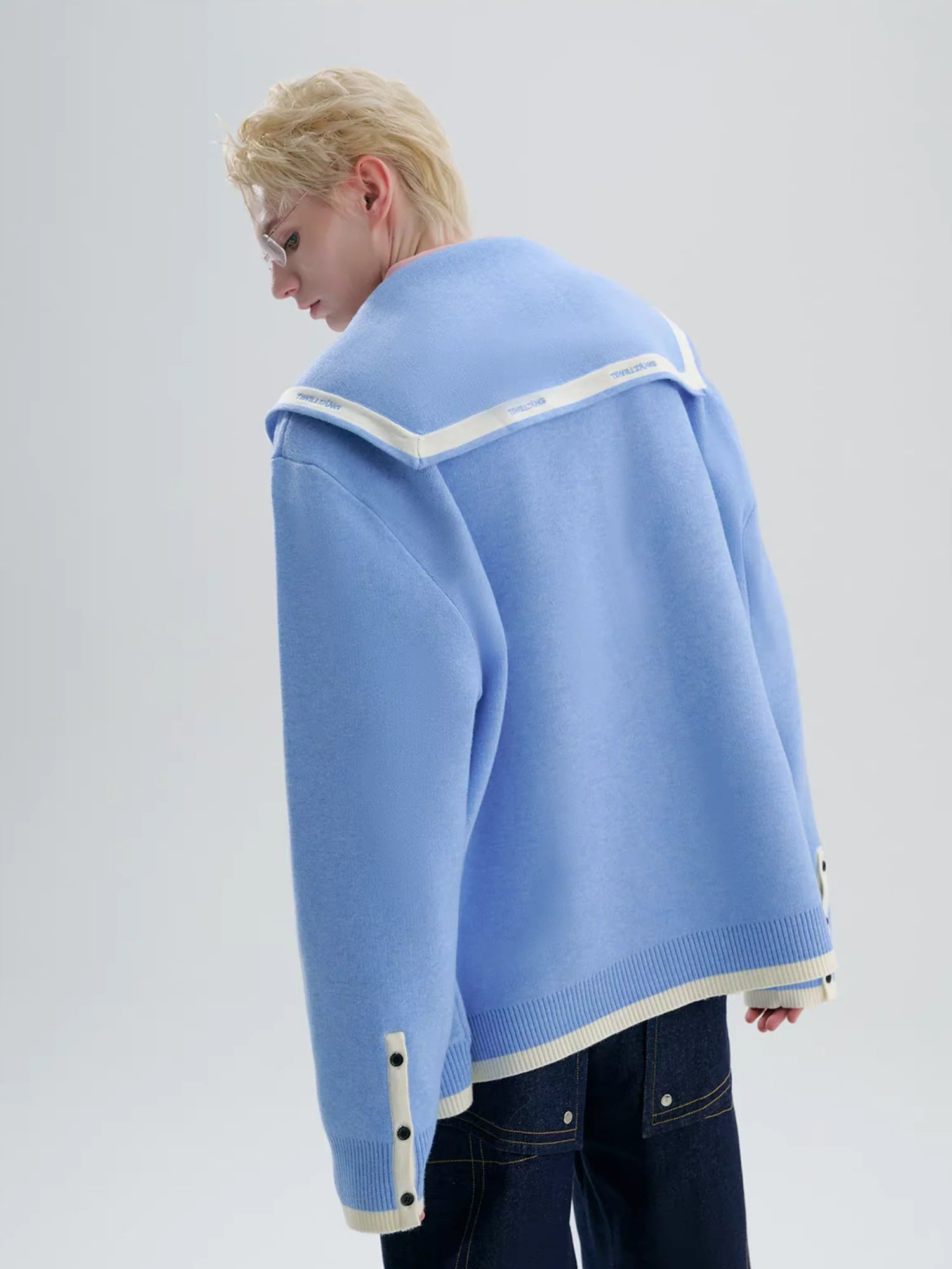 TIWILLTANG Contrast-Trim Sailor-Collar Jacket