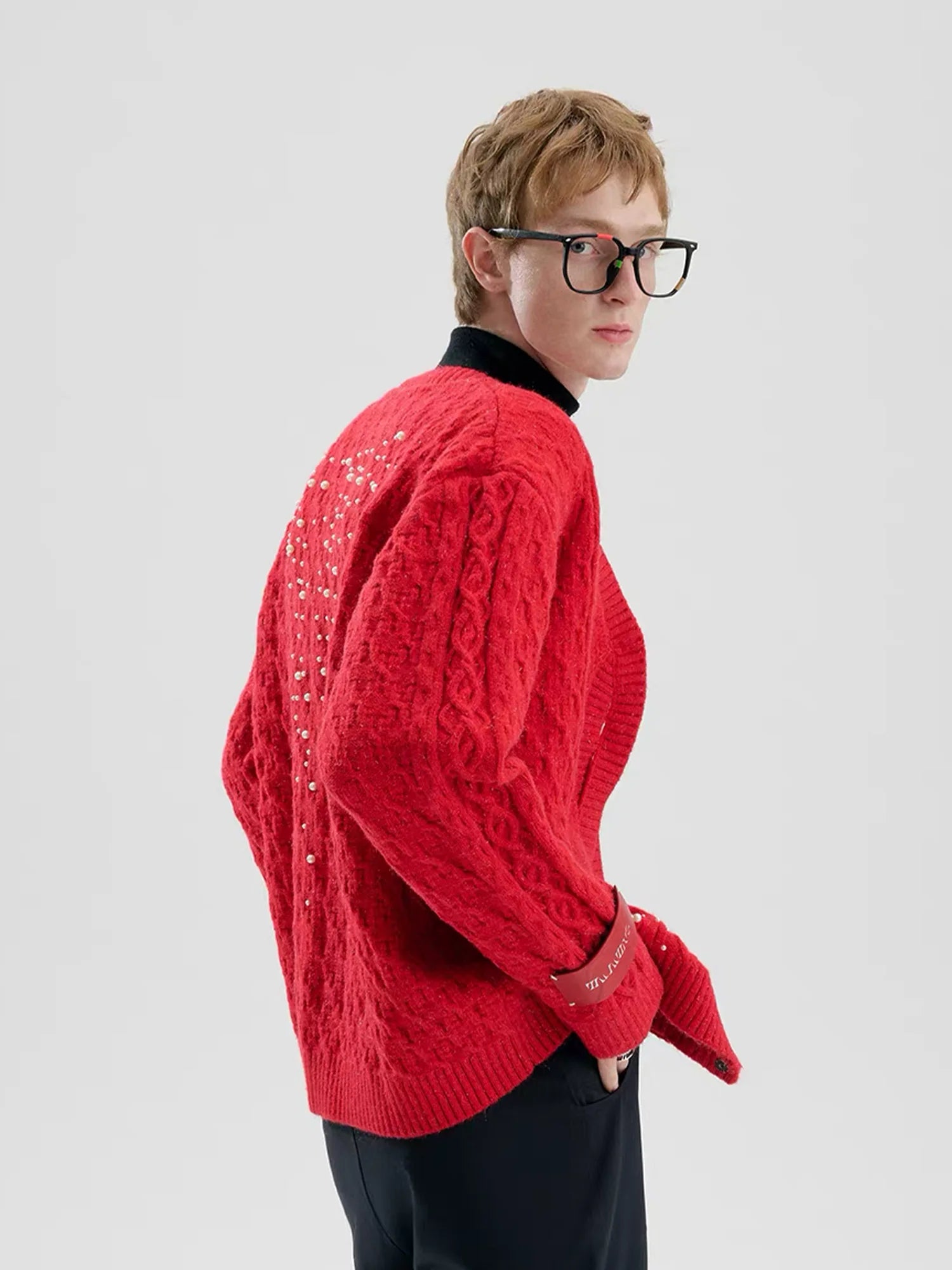 TIWILLTANG Pearl-Embellished Cable Knit Cardigan