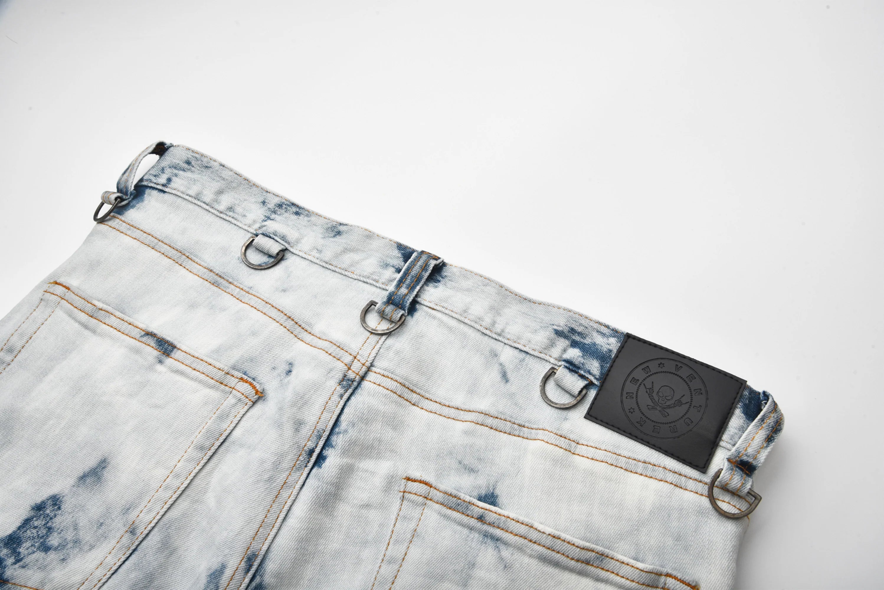 VENTUREK Distressed Washed Zippered Studded Slim Jeans
