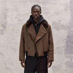 ALVNG AR ANTS Asymmetrical Placket Faux Fur Collar Jacket