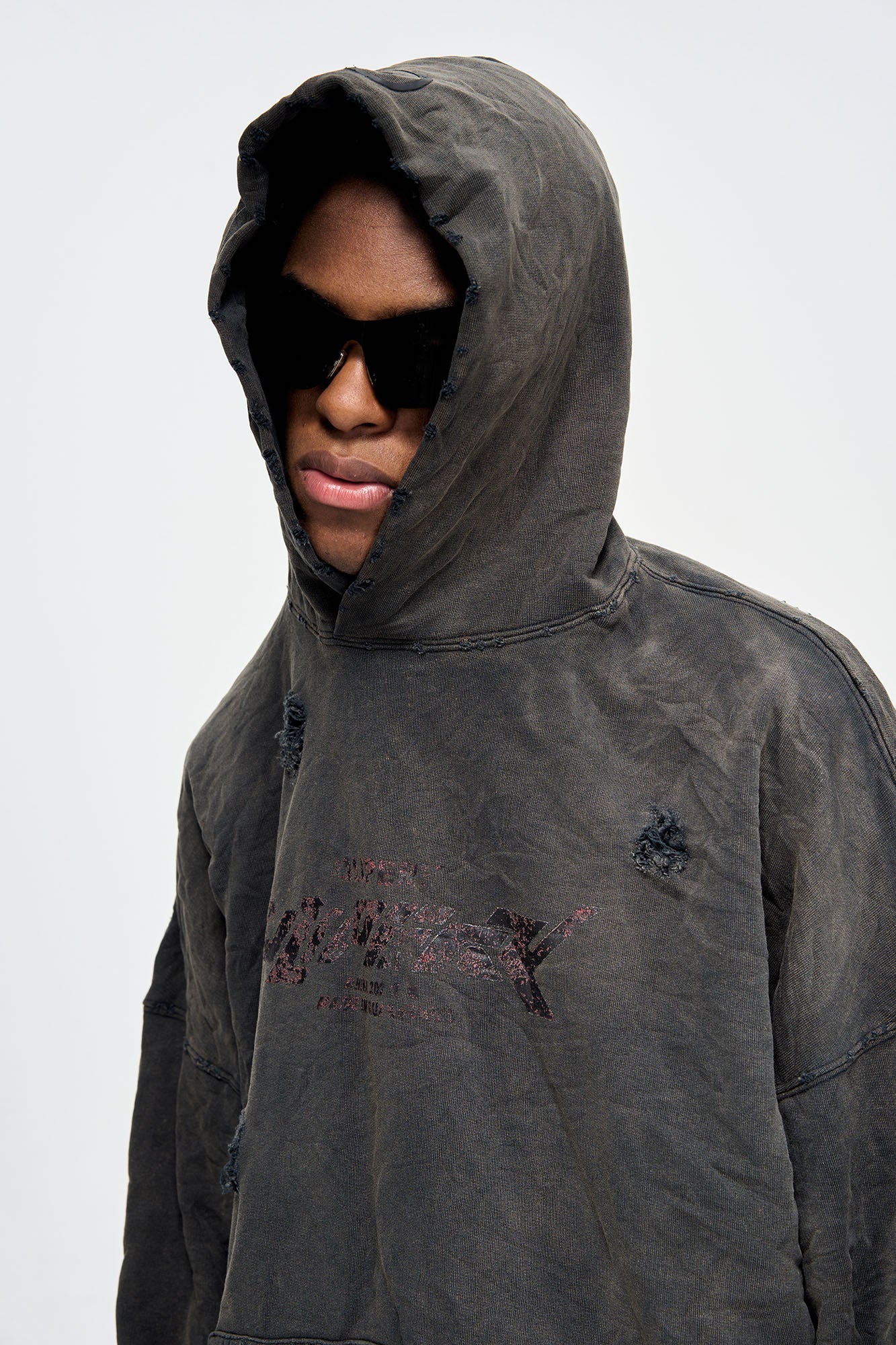 ULIPERY Dirty Fit Distressed Crinkled Hoodie Black