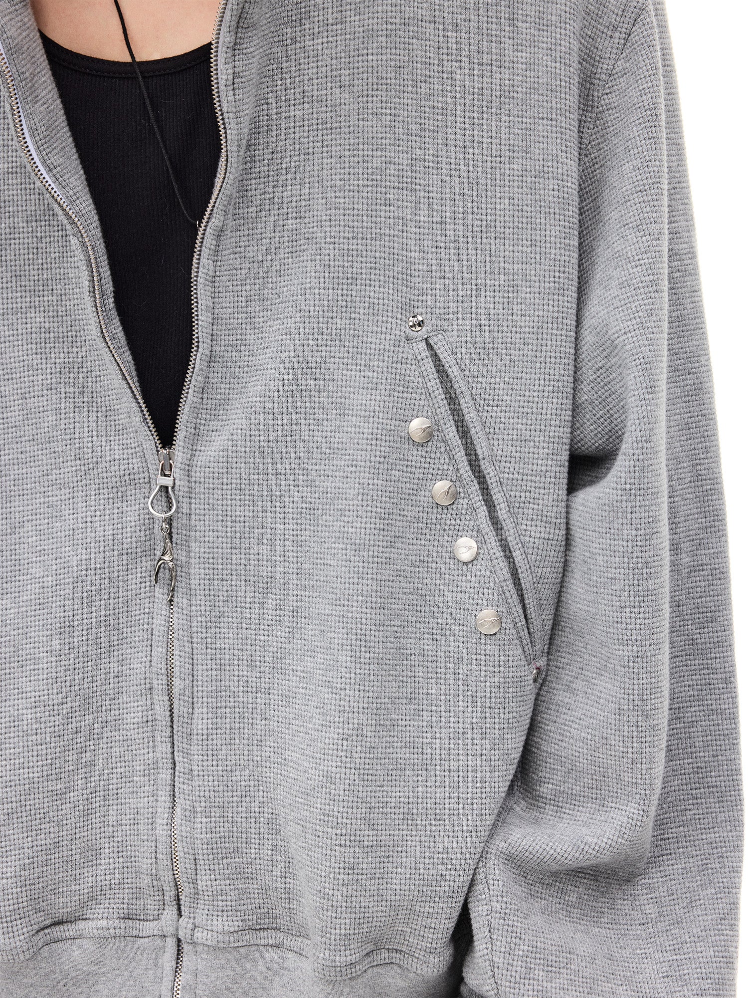 WHISTLEHUNTER Washed Waffle Studded Zip-Up Hoodie