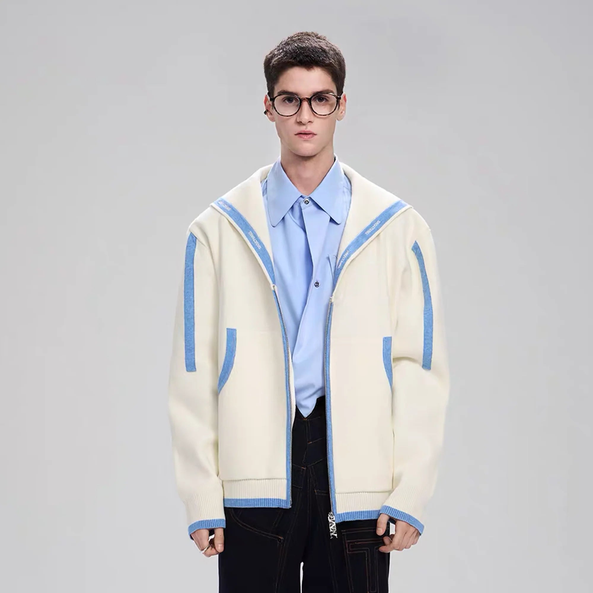 TIWILLTANG Contrast-Trim Sailor-Collar Jacket