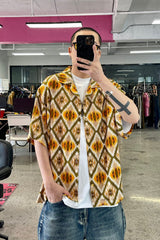 ME DA IGUAL Geometric Full-Print Button-Up Half Shirt