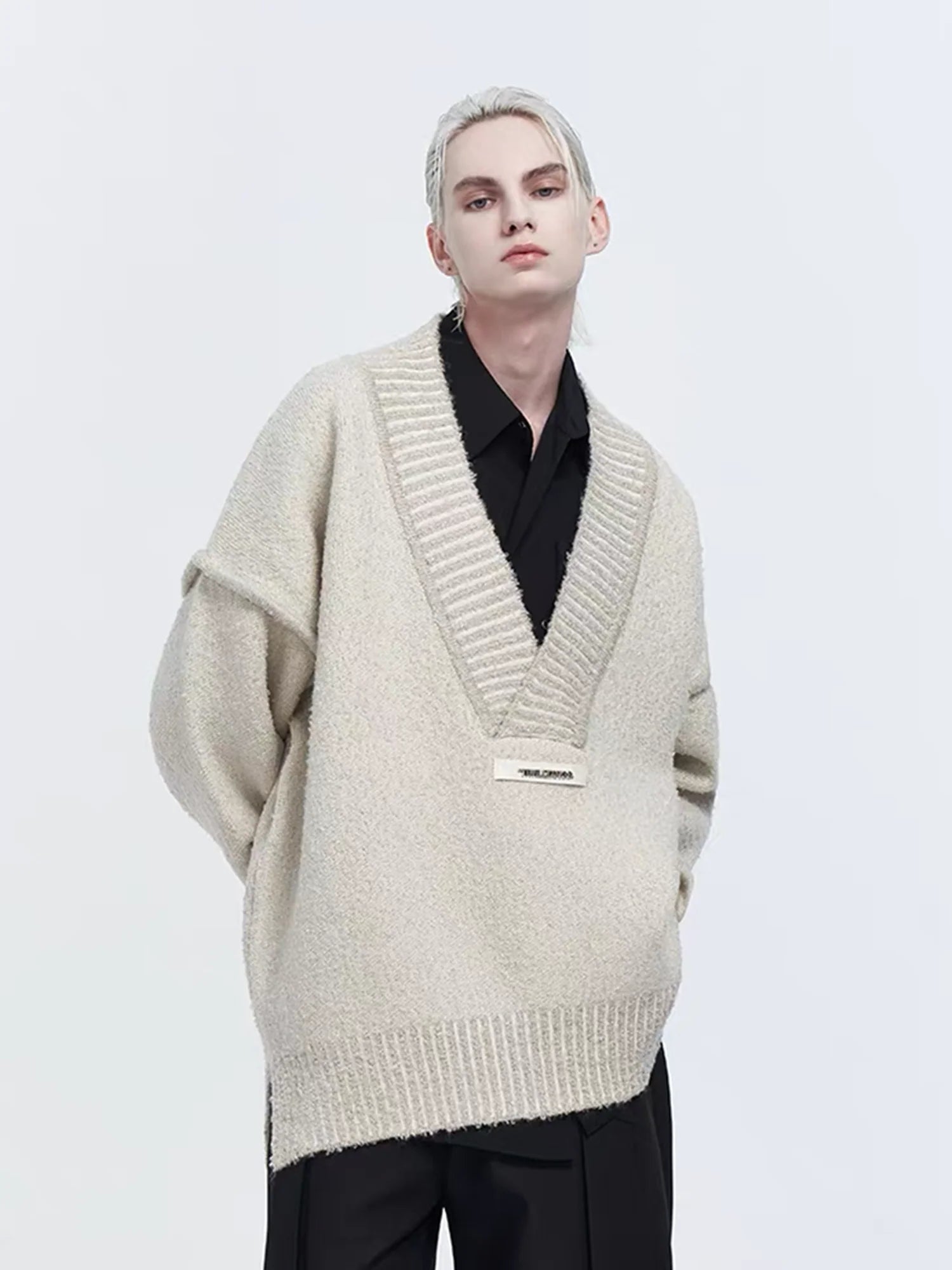TIWILLTANG Retro Oversized V-Neck Sweater
