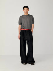 OPICLOTH Washed Contrast Stitch Wide-Leg Jeans