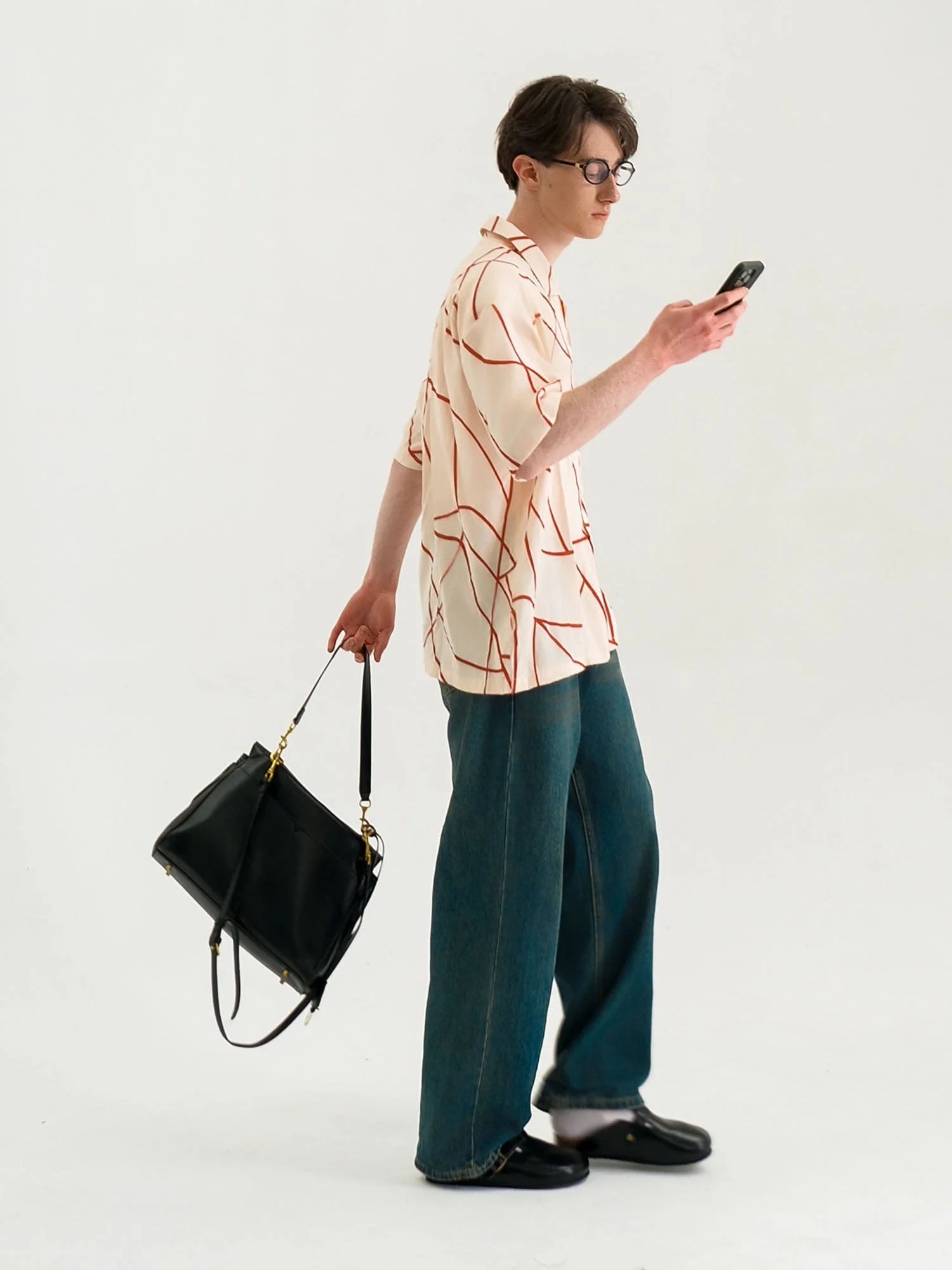 WIID Abstract Line Oversized Cuban Half Shirt