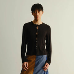 KADAKADA Cut-Out Loop Button Fitted Cardigan