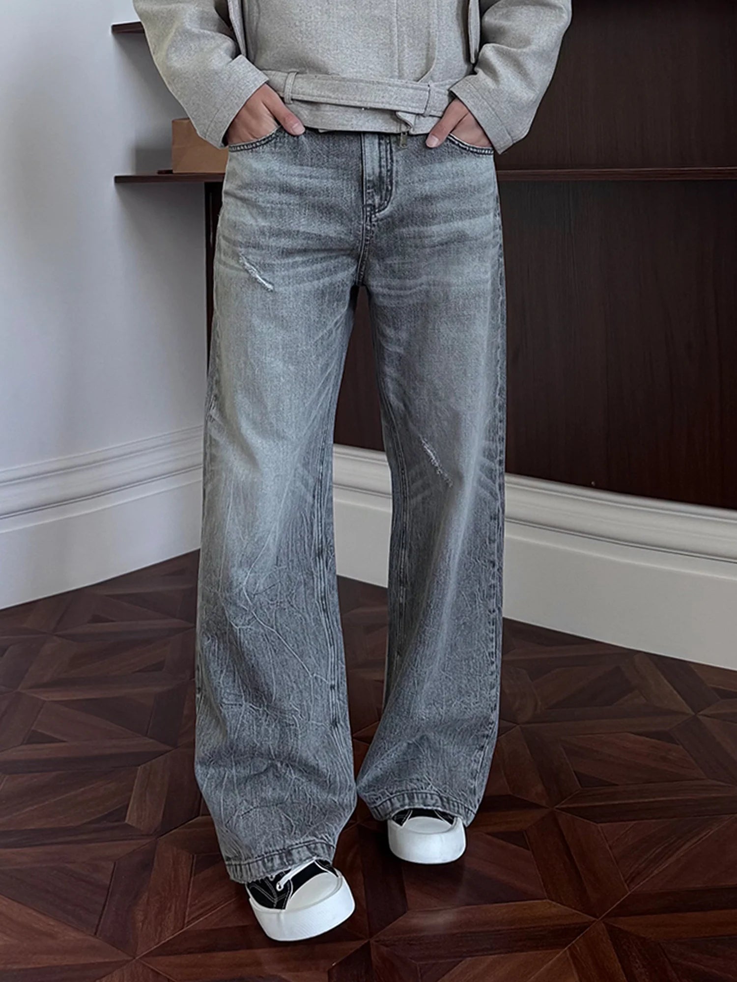 KREATE Whisker Washed Straight-Leg Jeans