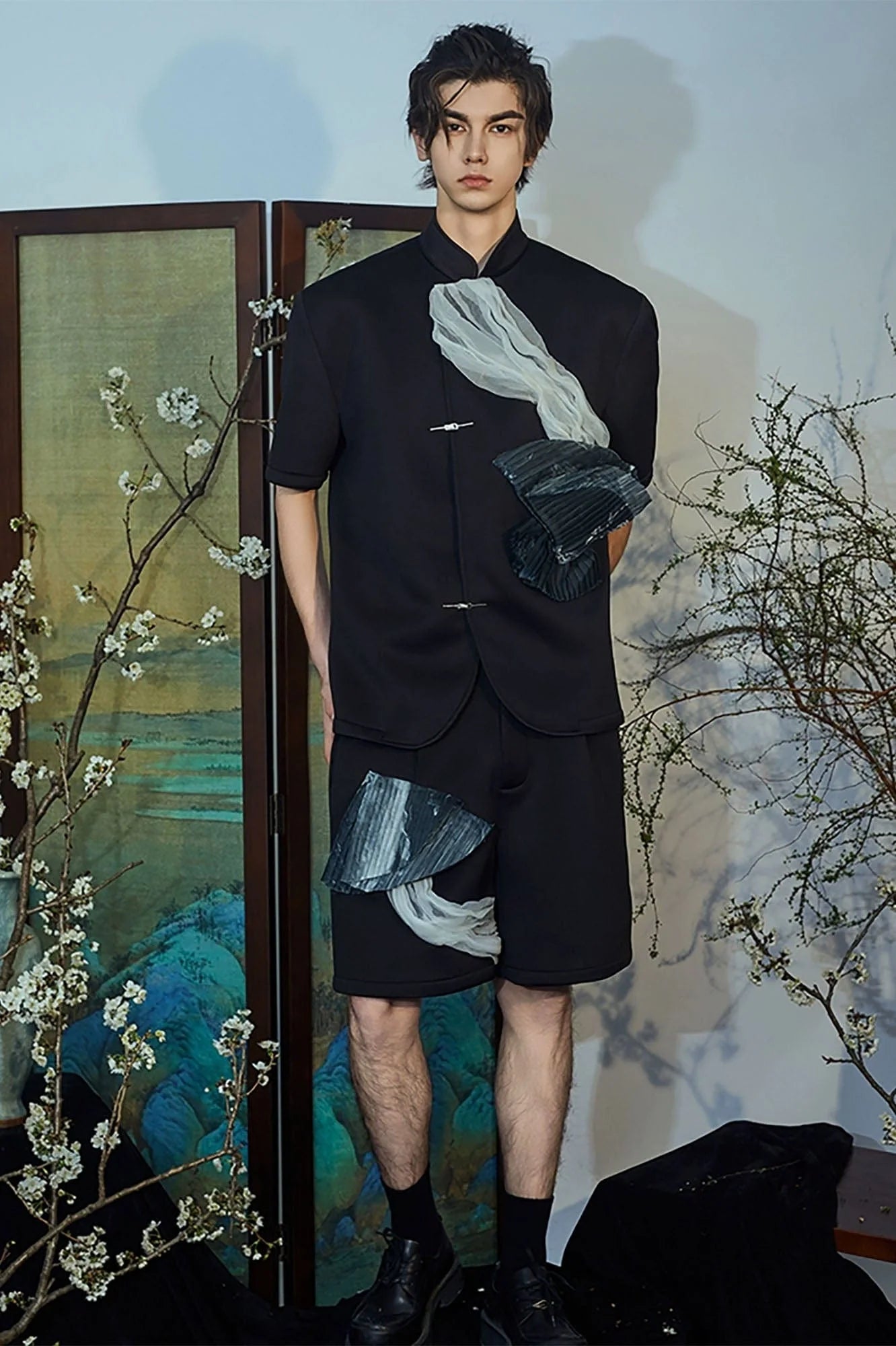 JIECHI Crinkled Tulle Layered Shorts