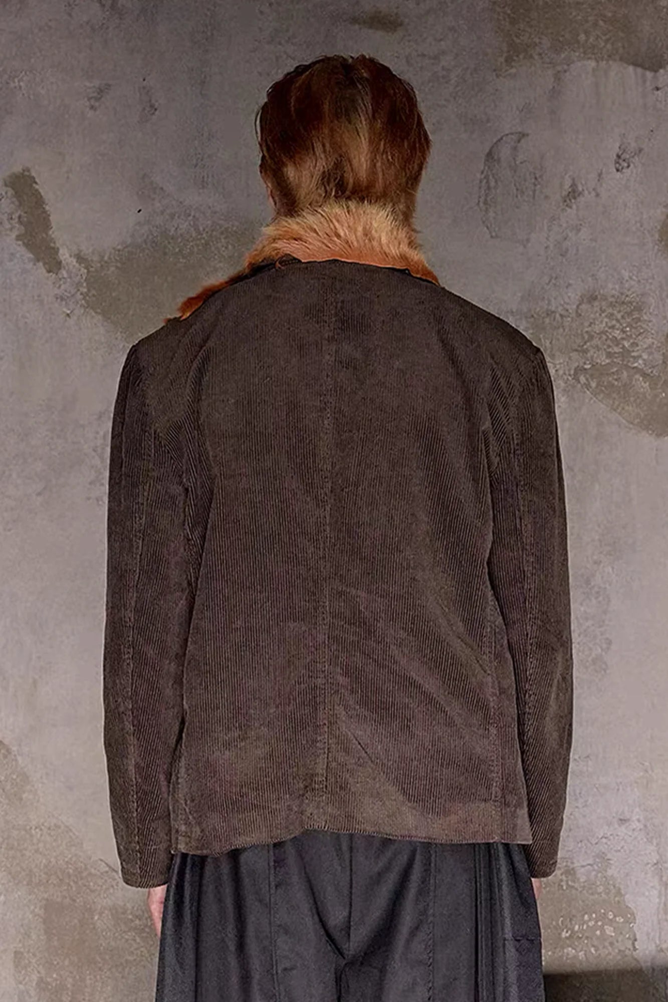 NOTHINGNESS WORLD Faux Fur Lapel Corduroy Blazer Jacket