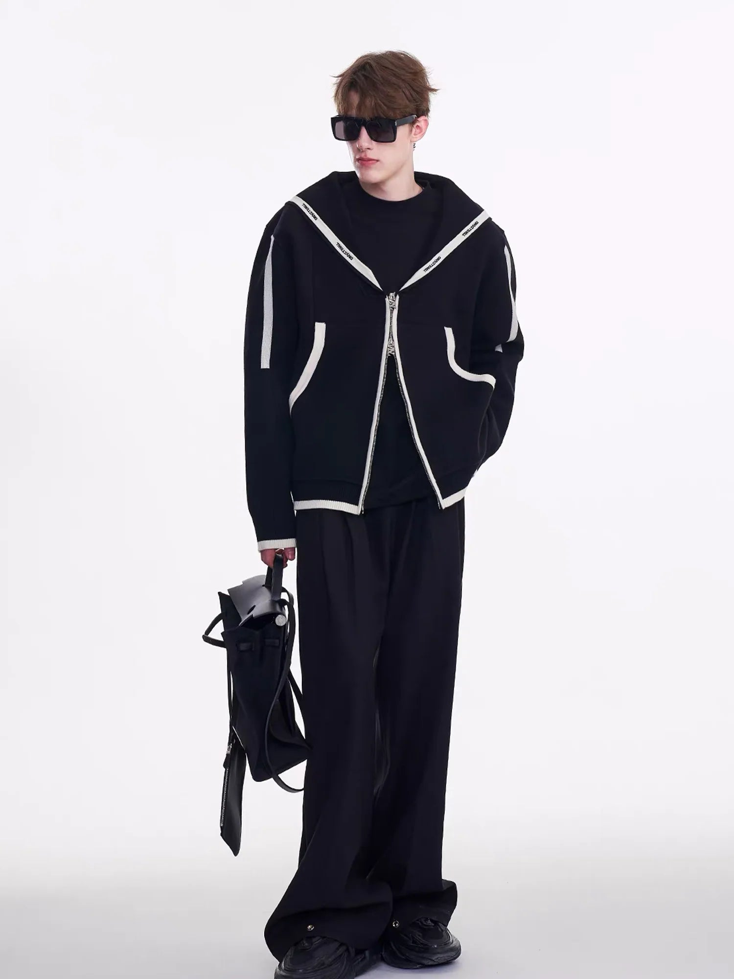 TIWILLTANG Contrast-Trim Sailor-Collar Jacket