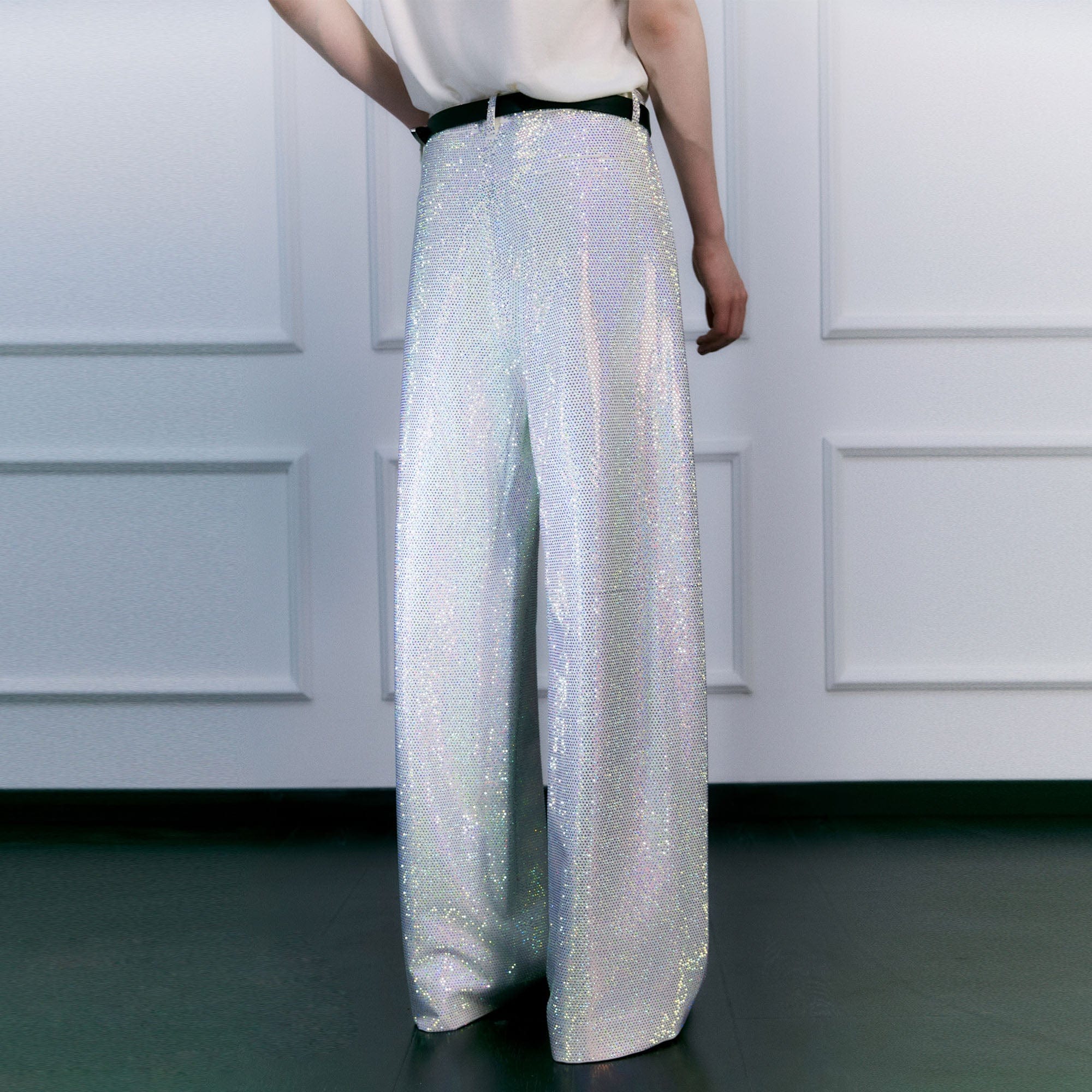 FACEONLAB Iridescent Diamond Wide-Leg Pants