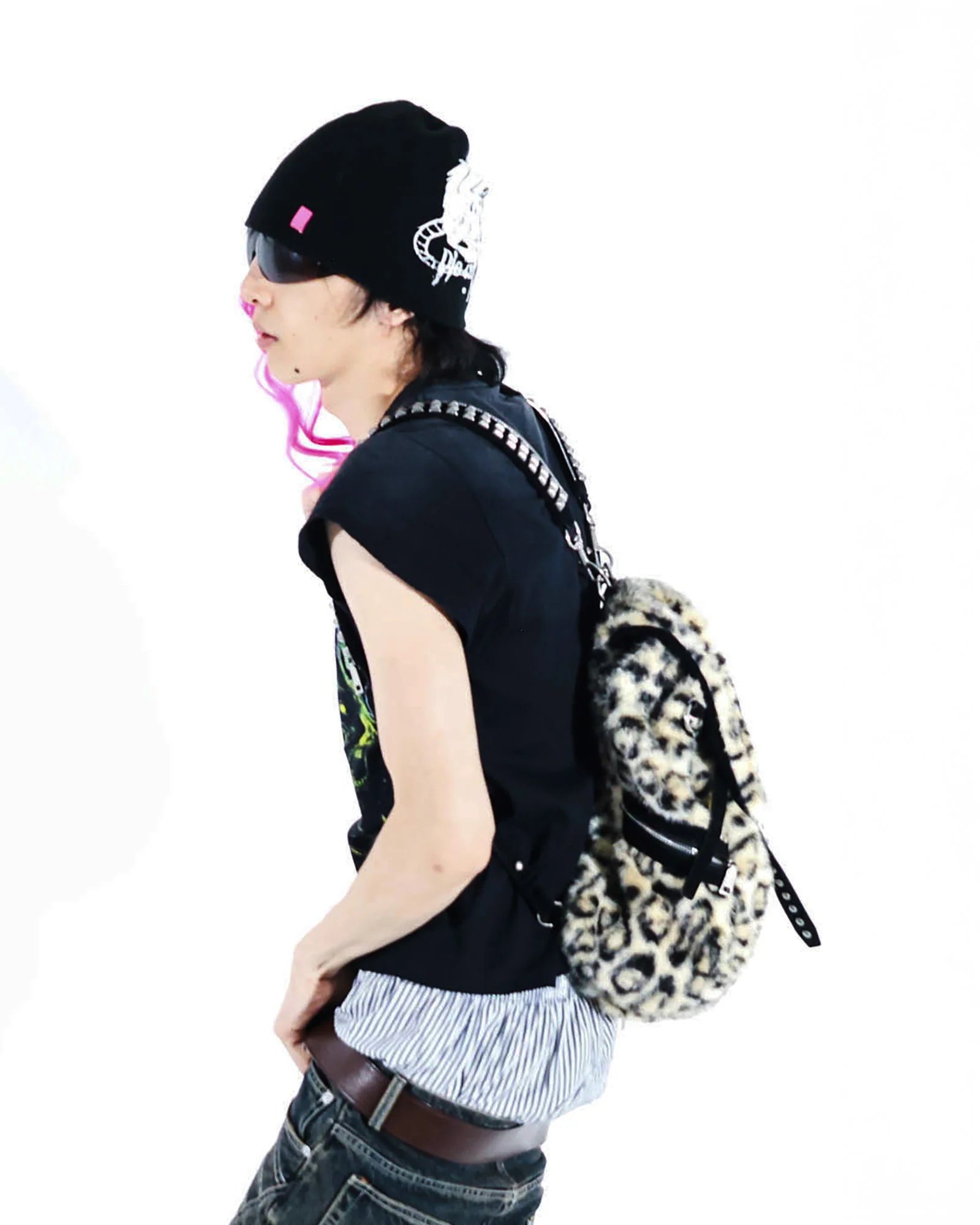 PCCVISION x GMK Studded Zippered PU Bucket Backpack