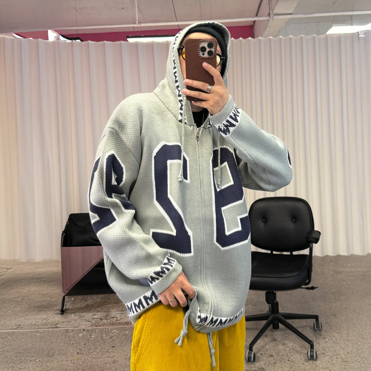 ME DA IGUAL Number-Jacquard Knit Zip Hoodie