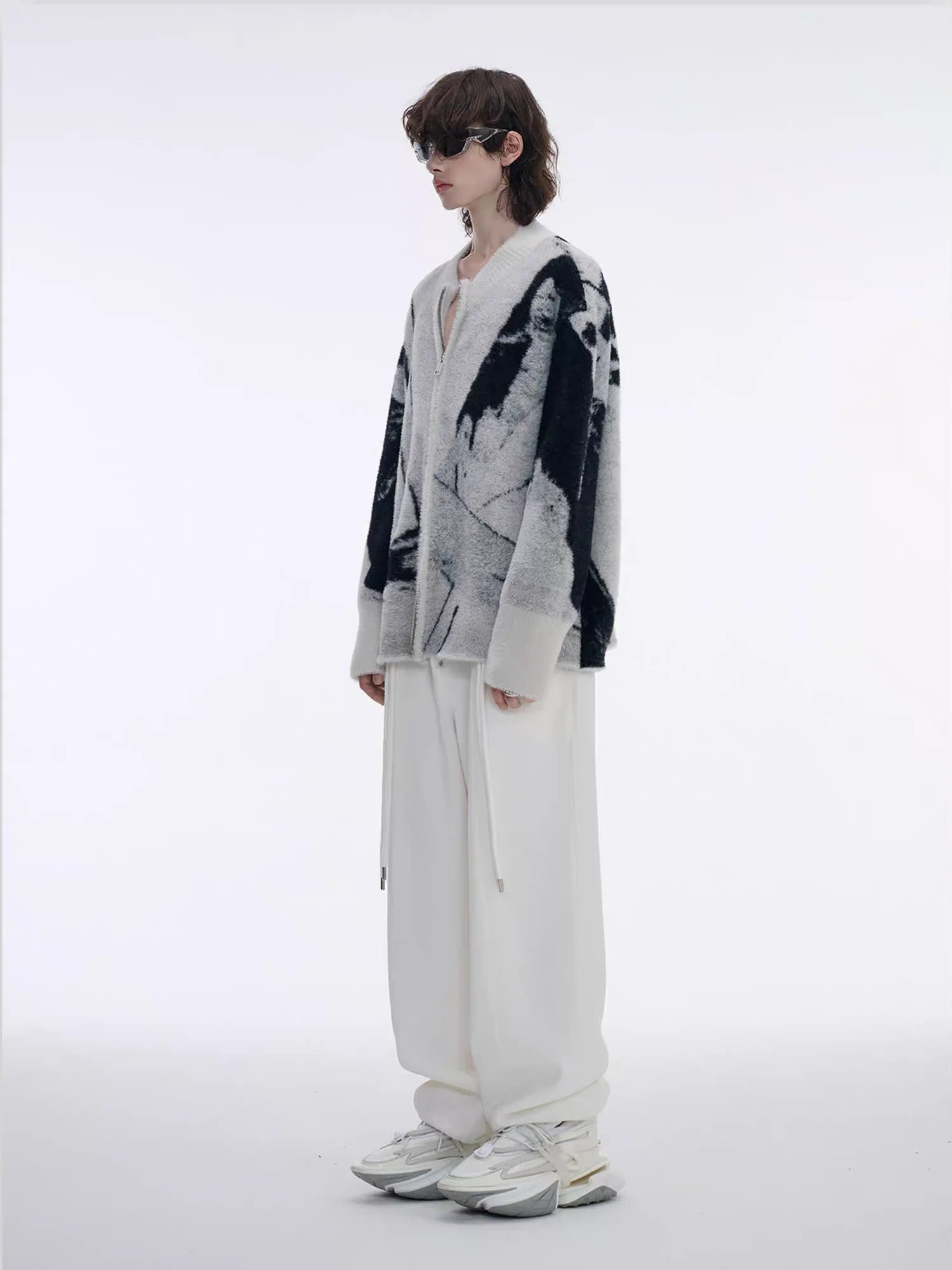 TIWILLTANG Faux-Mink Graphic Knit Jacket