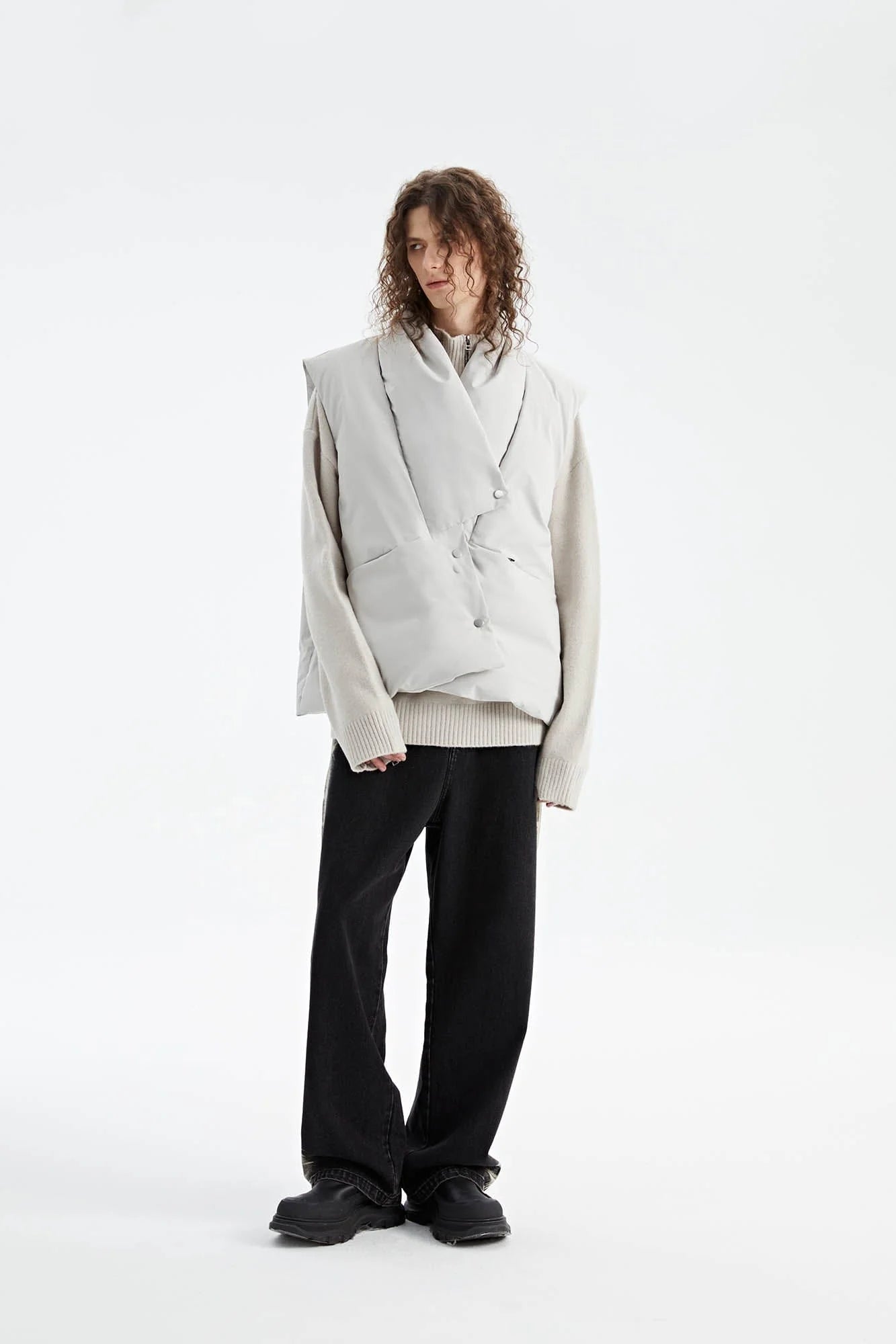 ORGANIC EMOTION Deconstructed Scarf Collar Down Vest