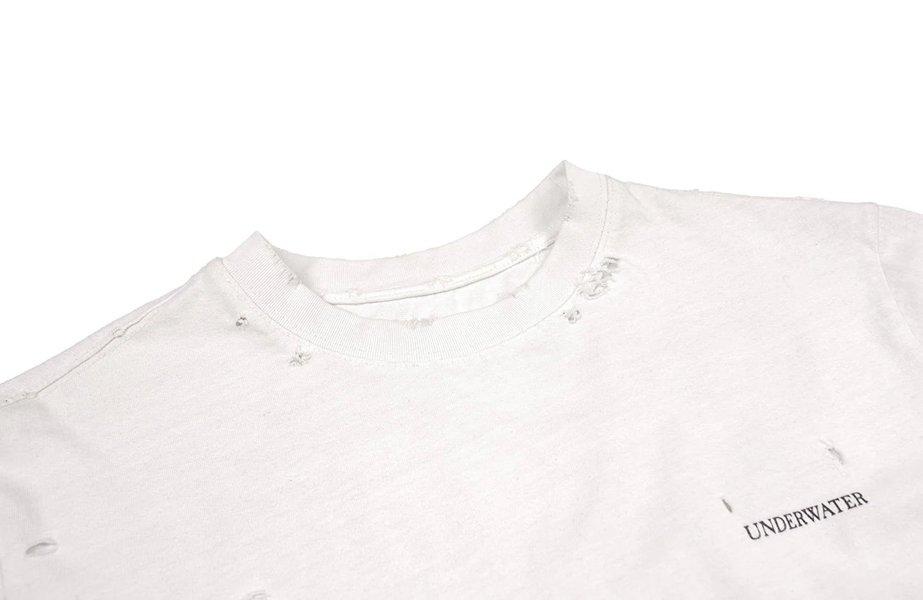 UNDERWATER Demon Slashed Cotton Long Sleeve Tee White
