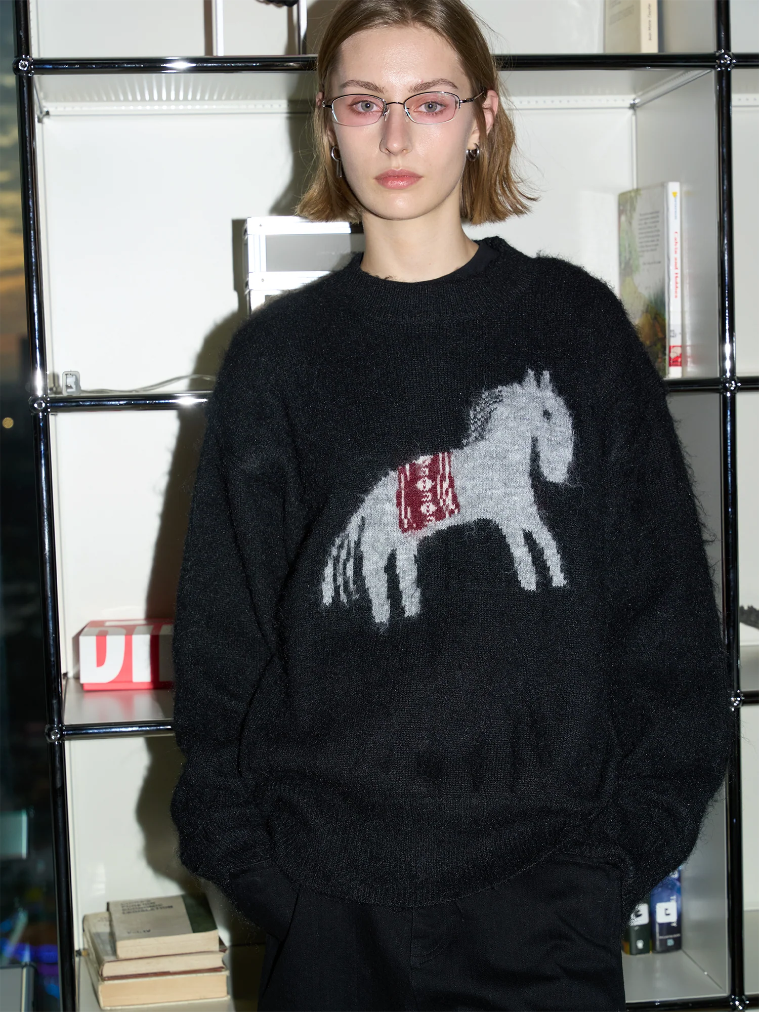 LABELROOM Fuzzy Horse Jacquard Sweater