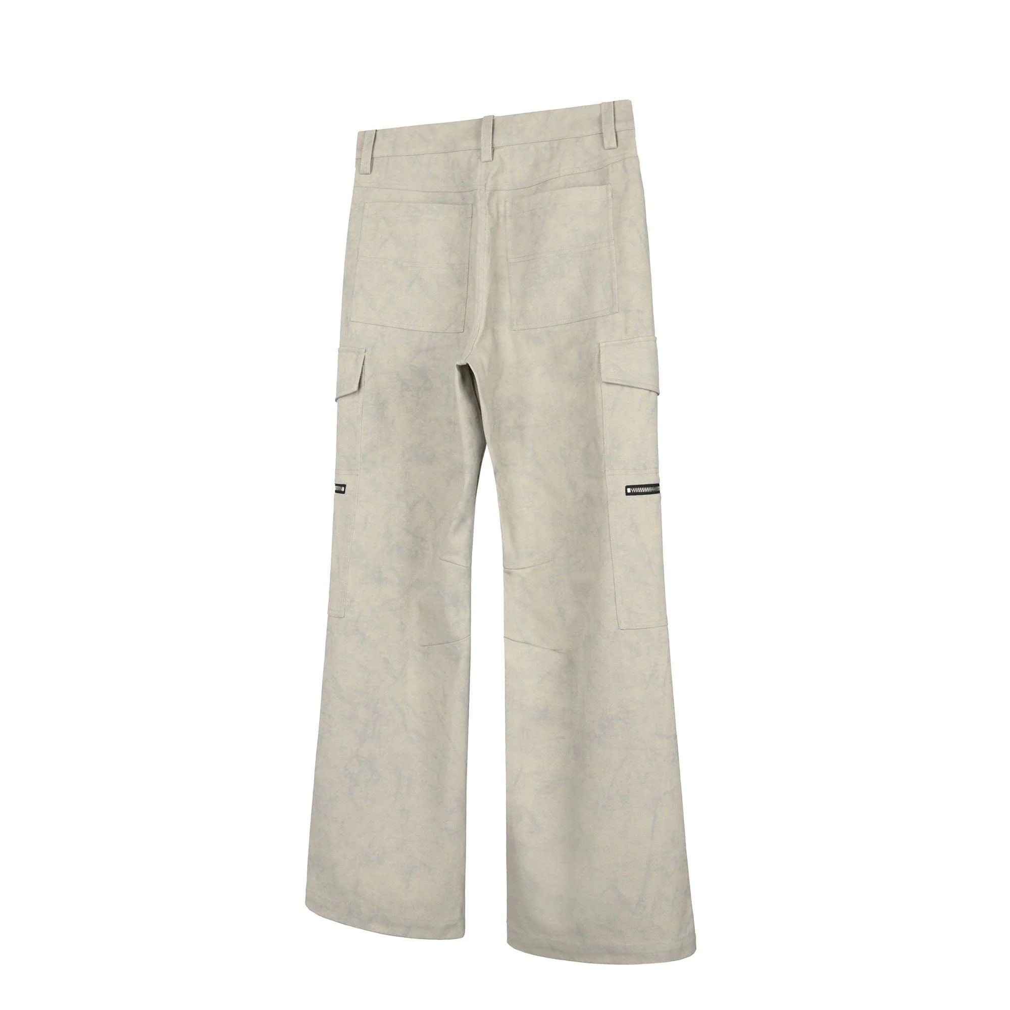 OKAYTHXBYE Muted Marble Multi-Pocket Panel Flared Cargo Pants