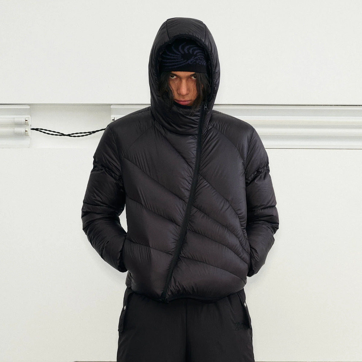 KREATE Asymmetrical Quilted Hooded Down Jacket