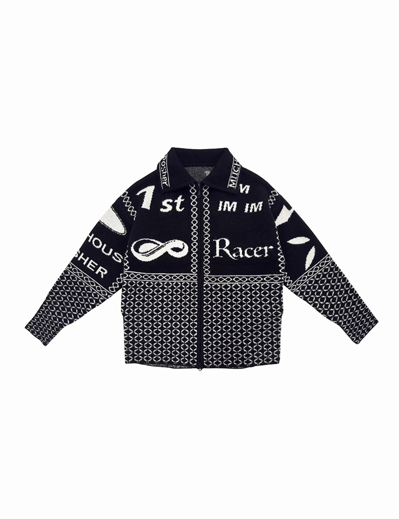 MIICHOUS Racer Geometric Jacquard Zip-Up Cardigan