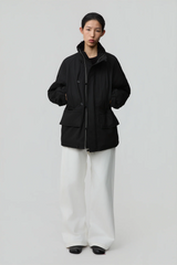 OPICLOTH Pinstriped Faux Fur-Lined Drawstring Jacket