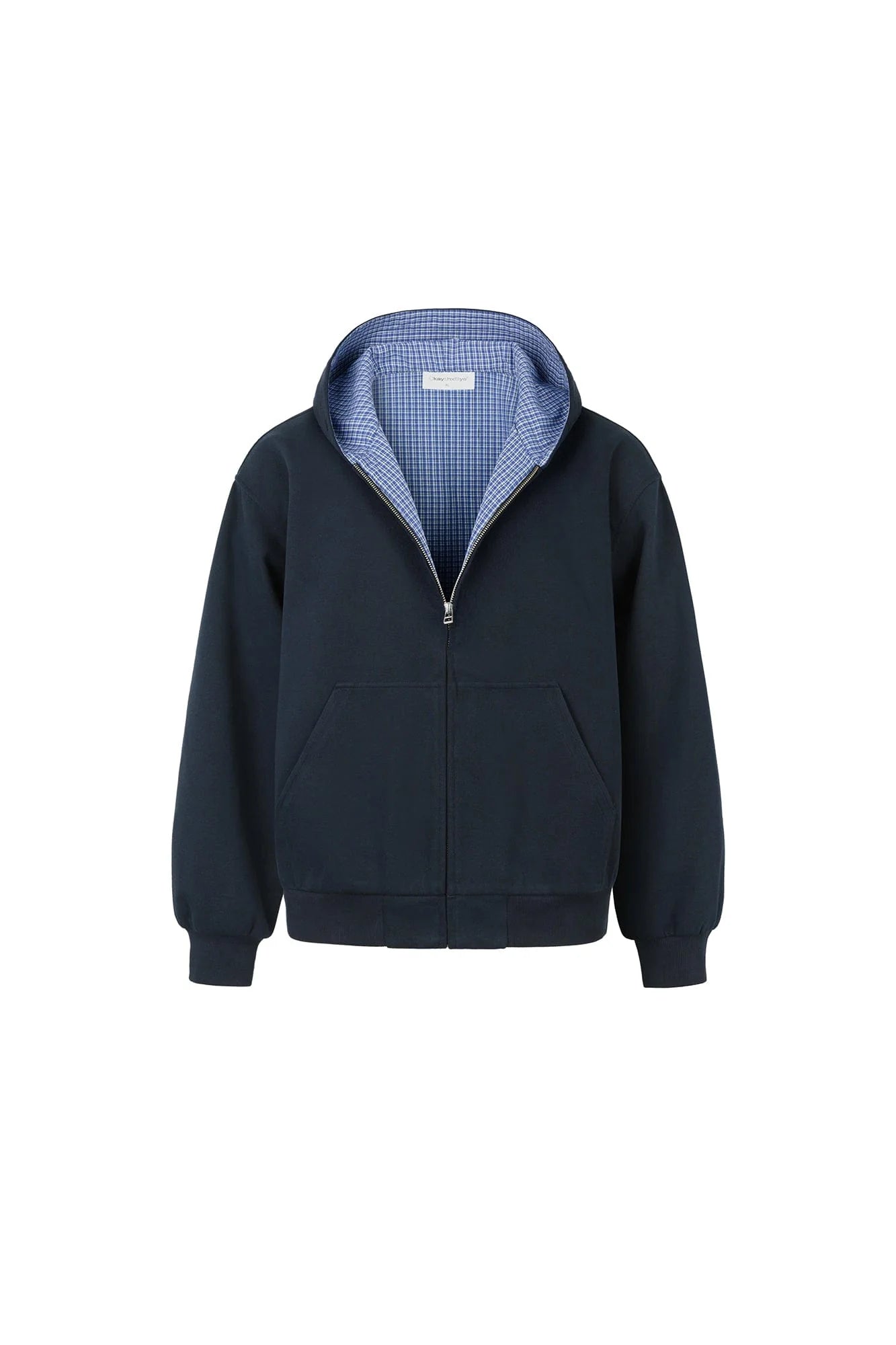 OKAYTHXBYE Houndstooth-Lined Zip-Up Hooded Jacket
