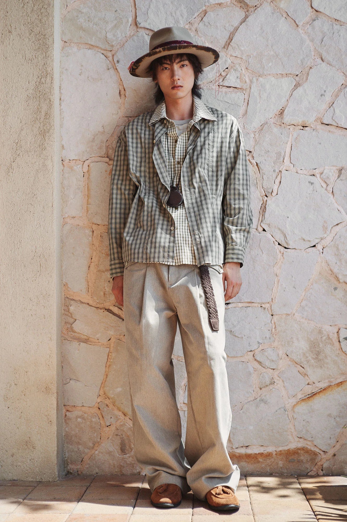 GONGHE REPUB Faux Layered Collar Plaid Shirt
