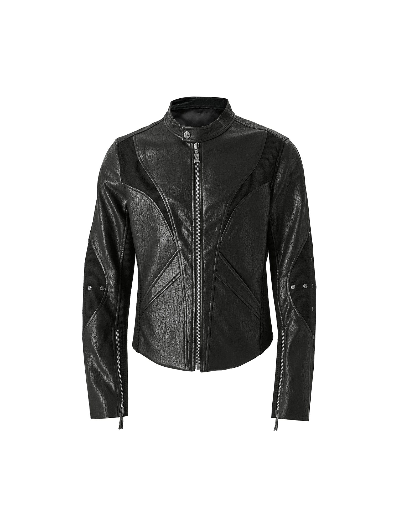 FLYERRER Structured Panel Faux Leather Biker Jacket