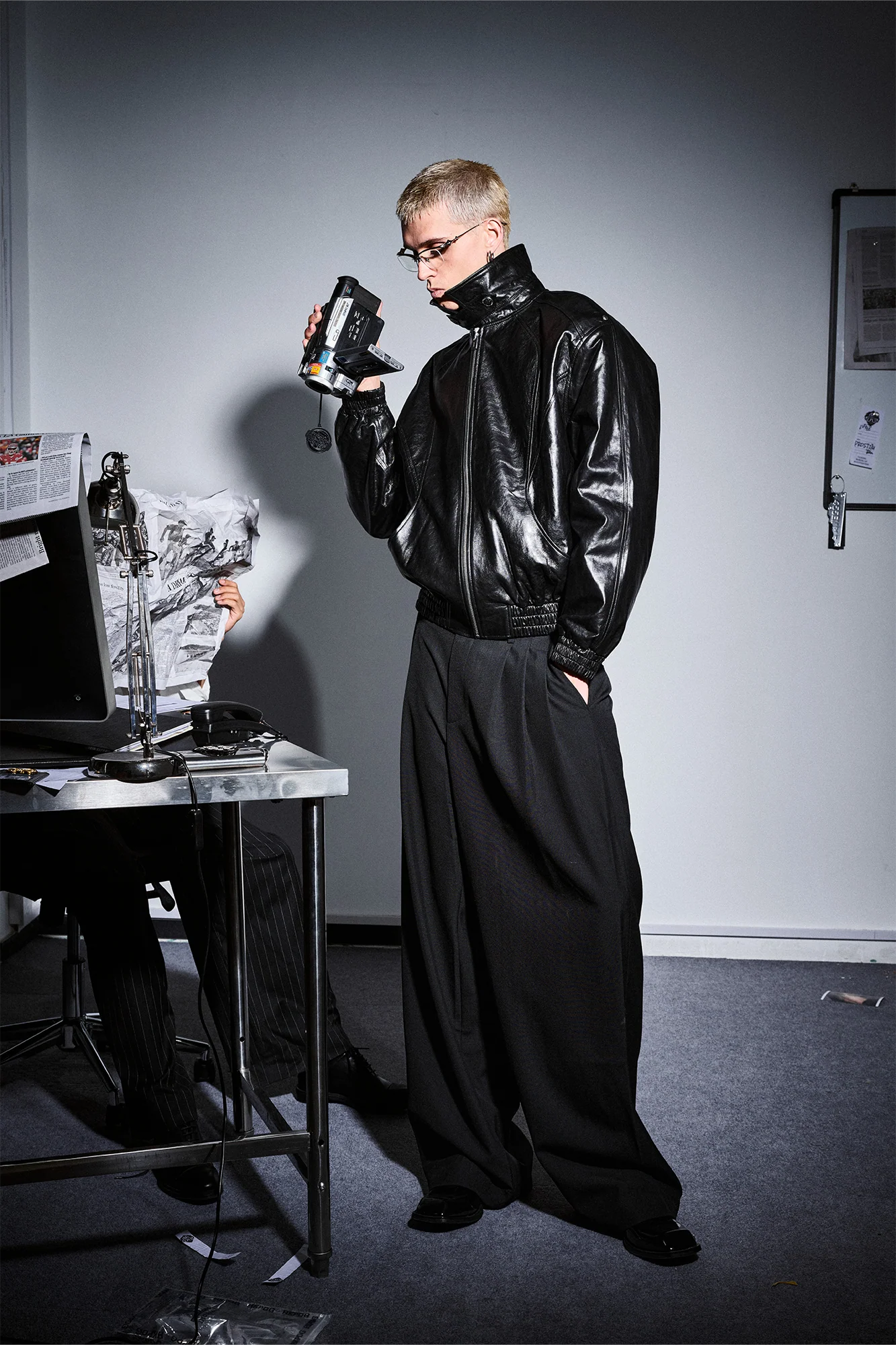 455EMBLE Glossy Leather Paneled Bomber Jacket