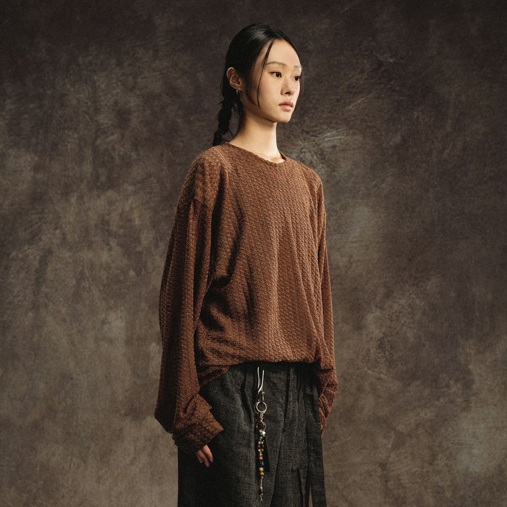 GONGHE REPUB Lightweight Wave-Knitted Openwork Long-Sleeve Tee