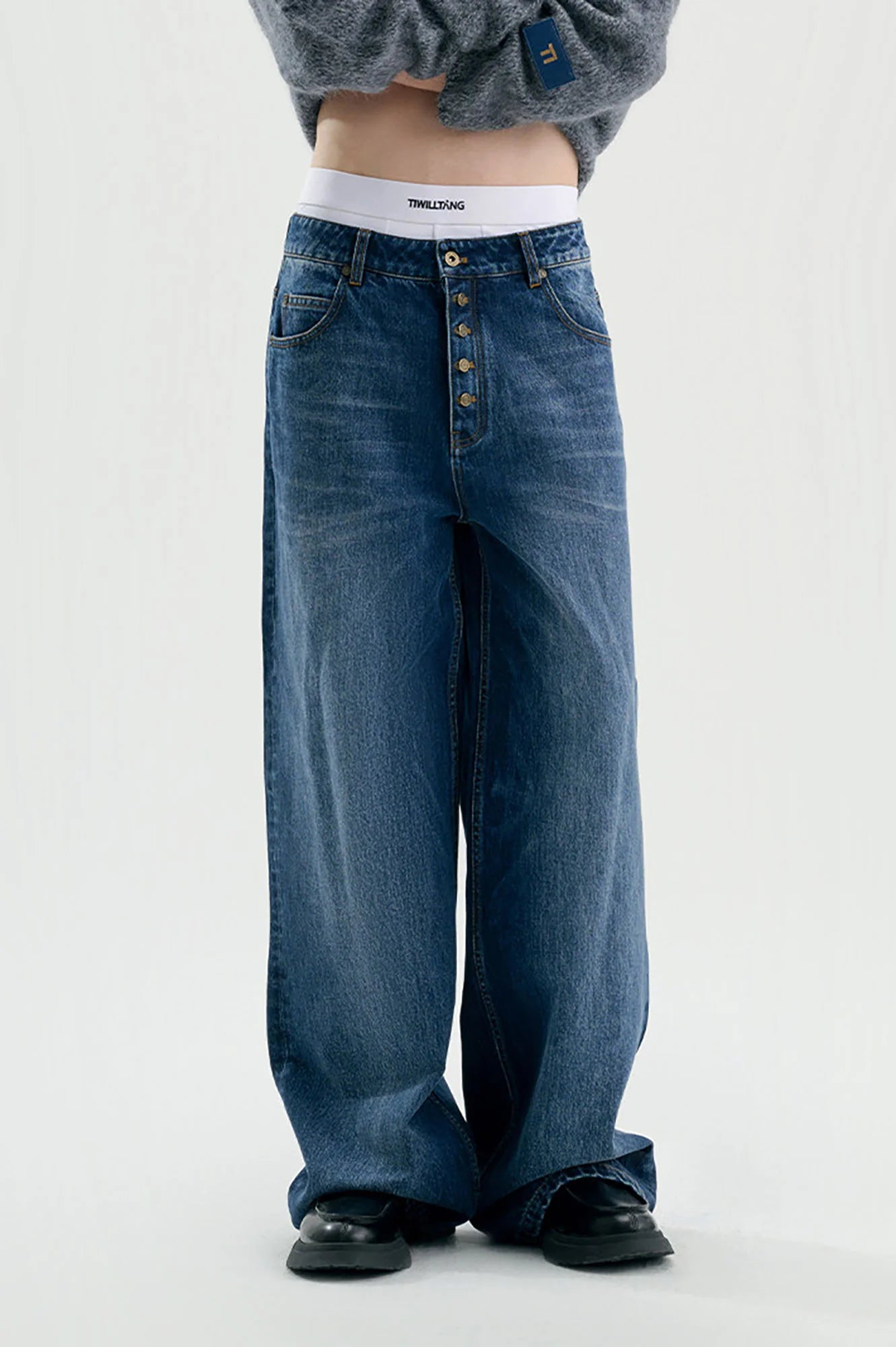 TIWILLTANG Retro Button-Up Straight-Leg Jeans