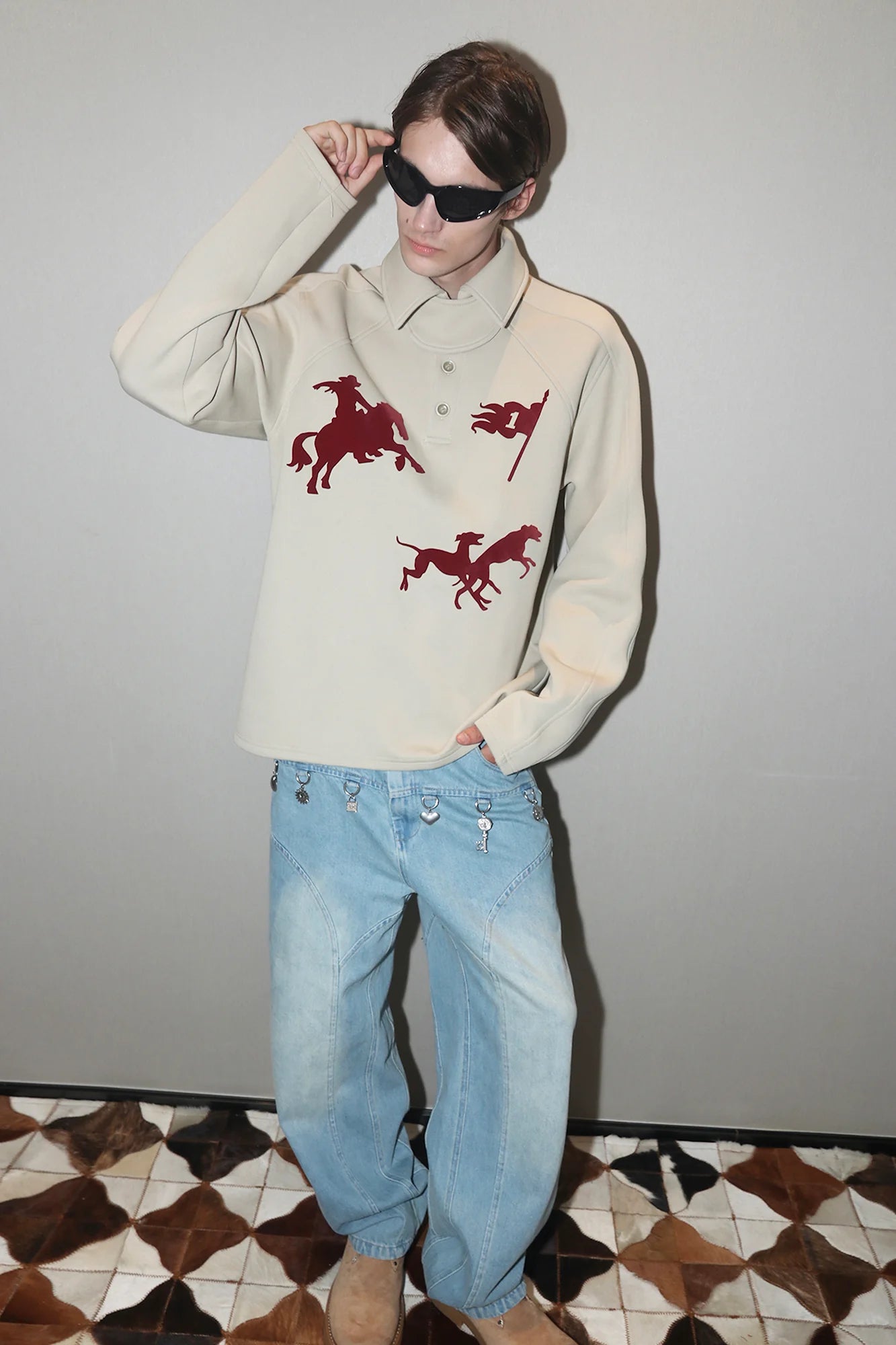 ASSEEN Cowboy Graphic Polo Sweatshirt