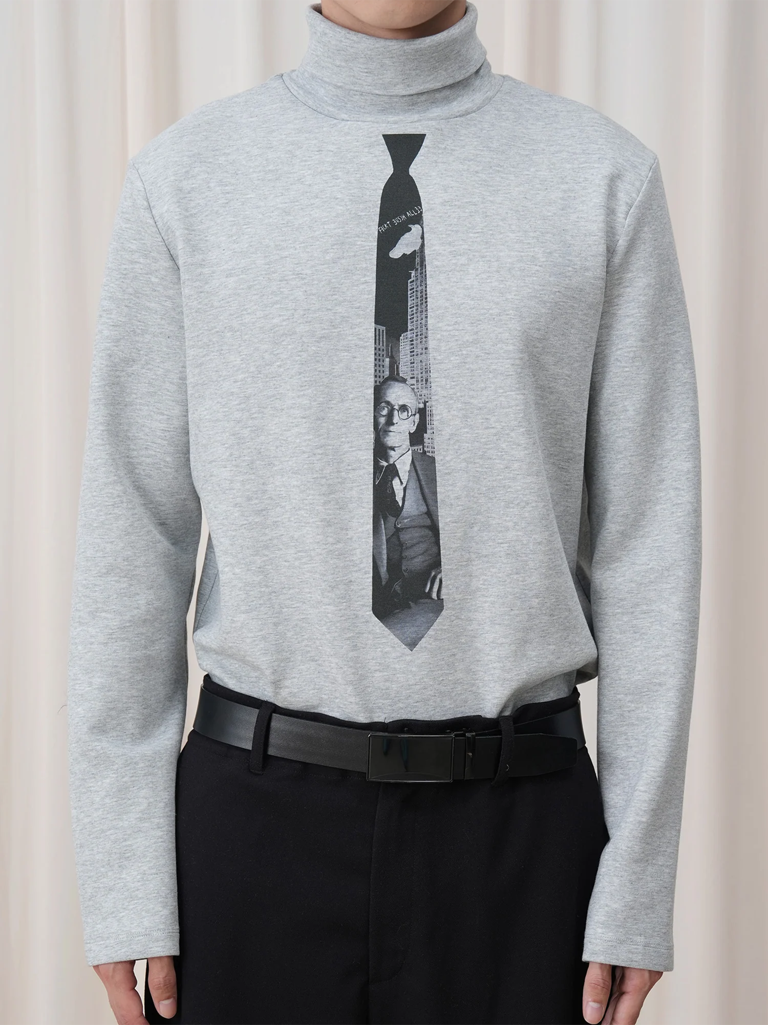 OUYANG WENJUN Tie-Graphic Turtleneck Long-Sleeve Tee