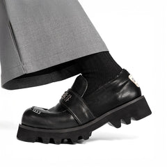 REWRITE Cowhide Chunky Sole Loafers Black