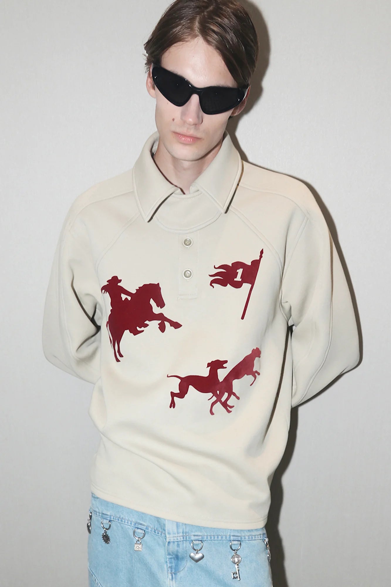 ASSEEN Cowboy Graphic Polo Sweatshirt
