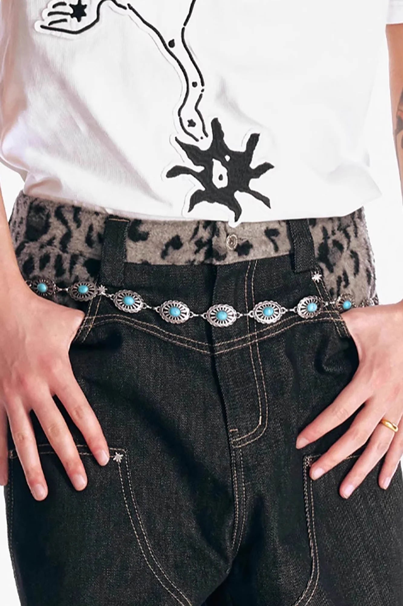 1997 POSTOFFICE Leopard Waist Double-Knee Wide-Leg Pants