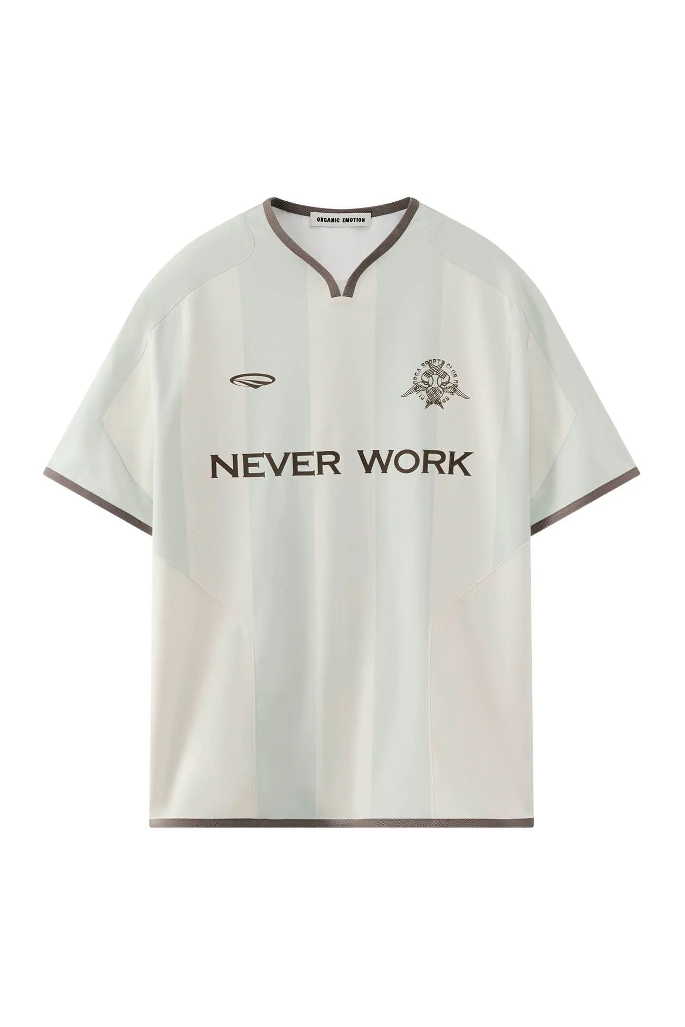 ORGANIC EMOTION Never Work Slogan Stripes Spliced Jersey