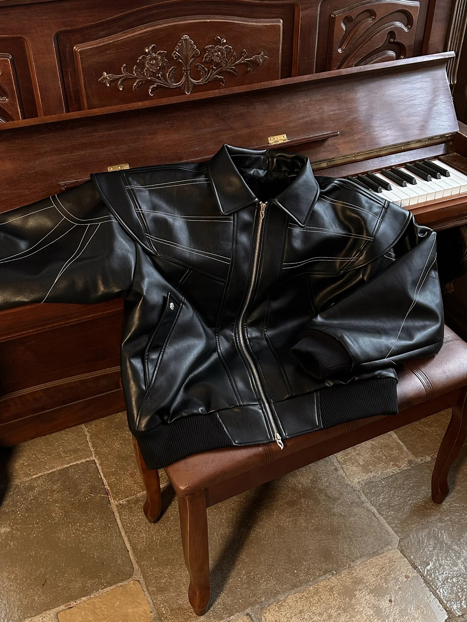 ESAIAS Deconstructed Stitch PU Jacket