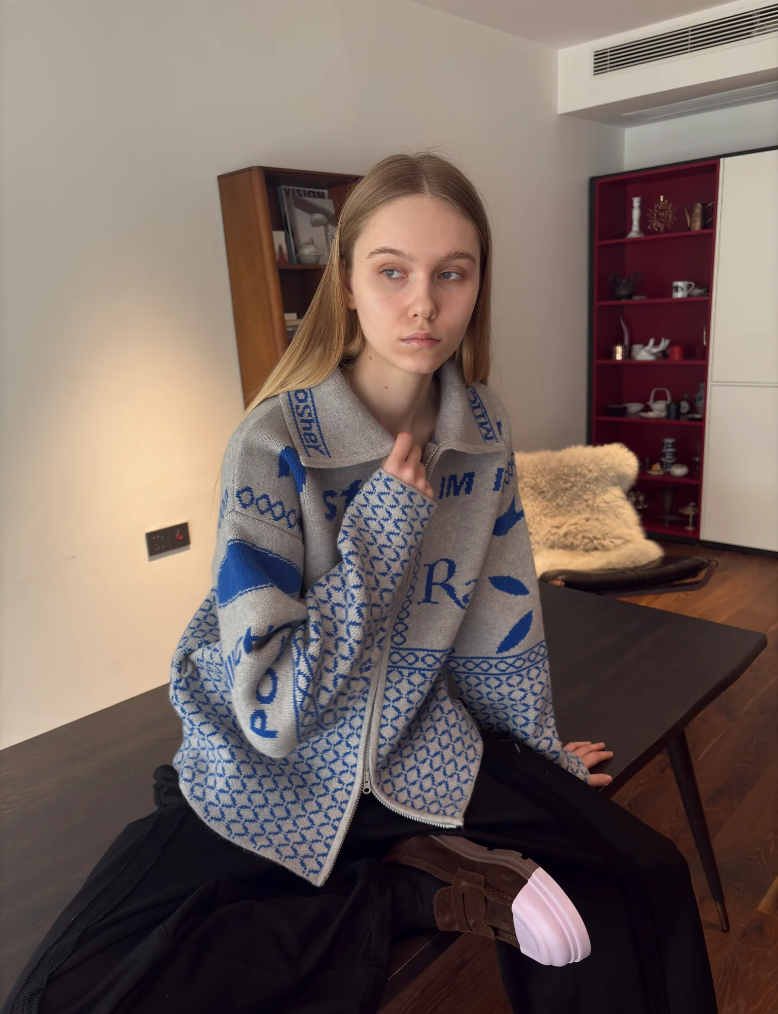 MIICHOUS Racer Geometric Jacquard Zip-Up Cardigan