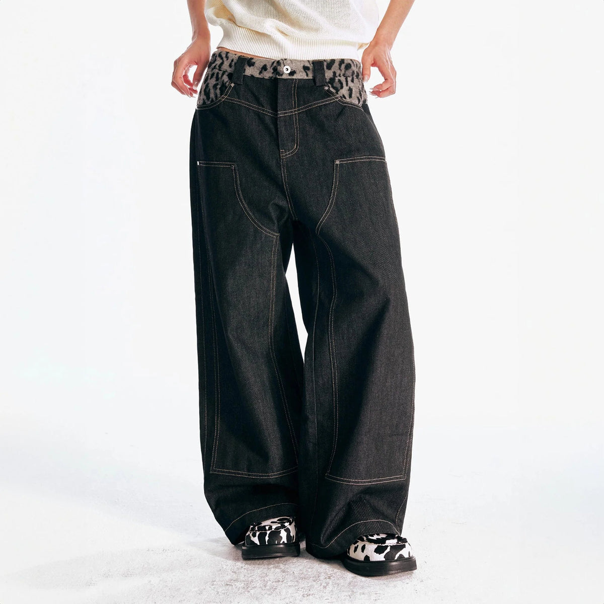 1997 POSTOFFICE Leopard Waist Double-Knee Wide-Leg Pants