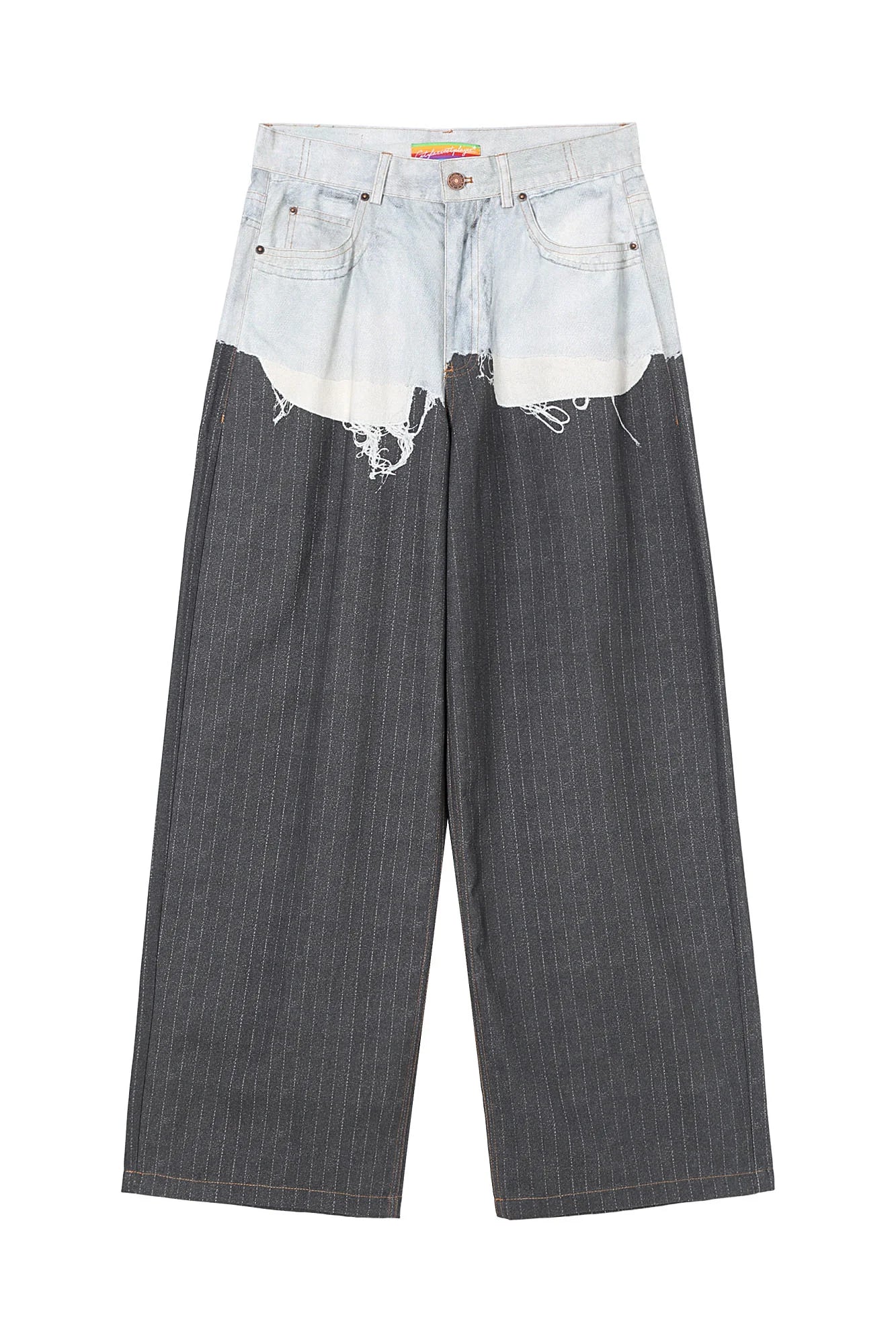 CLP Denim-Waist Pinstripe Straight-Leg Pants