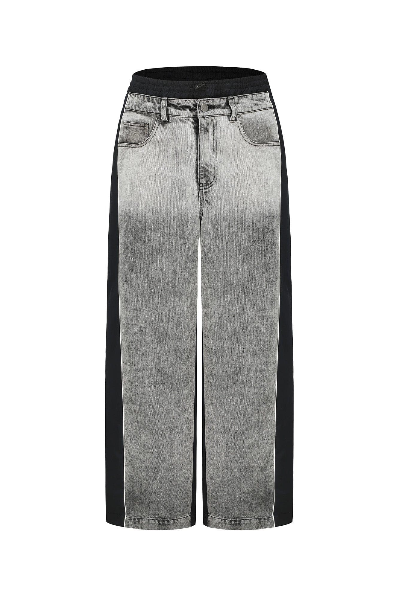 VANN VALRENCE Washed Contrast-Panel Wide-Leg Jeans