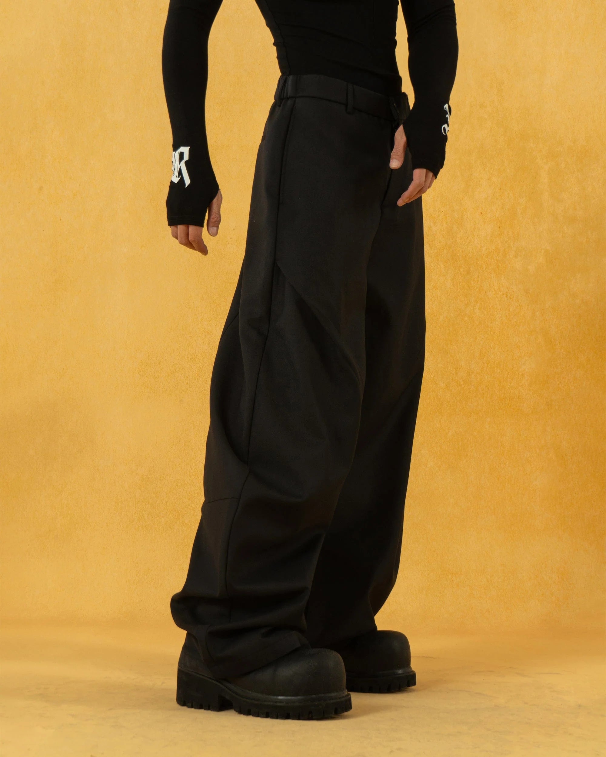 CLP Curved Crinkled Floor-Length Trousers