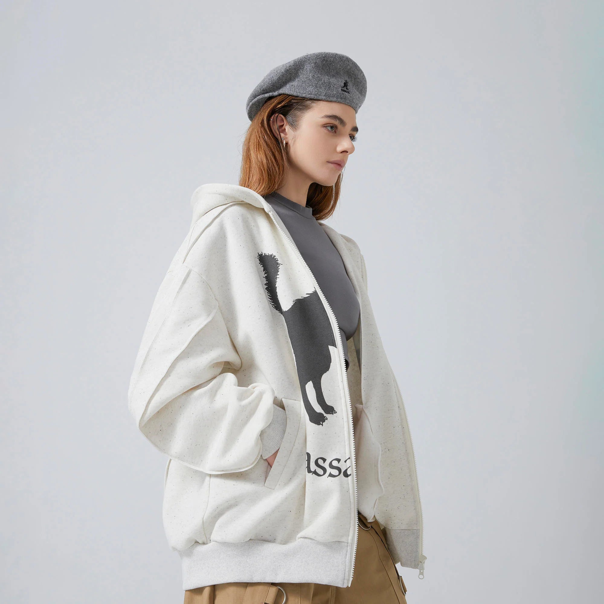 ERROR CODE ROBOT Black Cat Graphic Oversized Zip-Up Hoodie