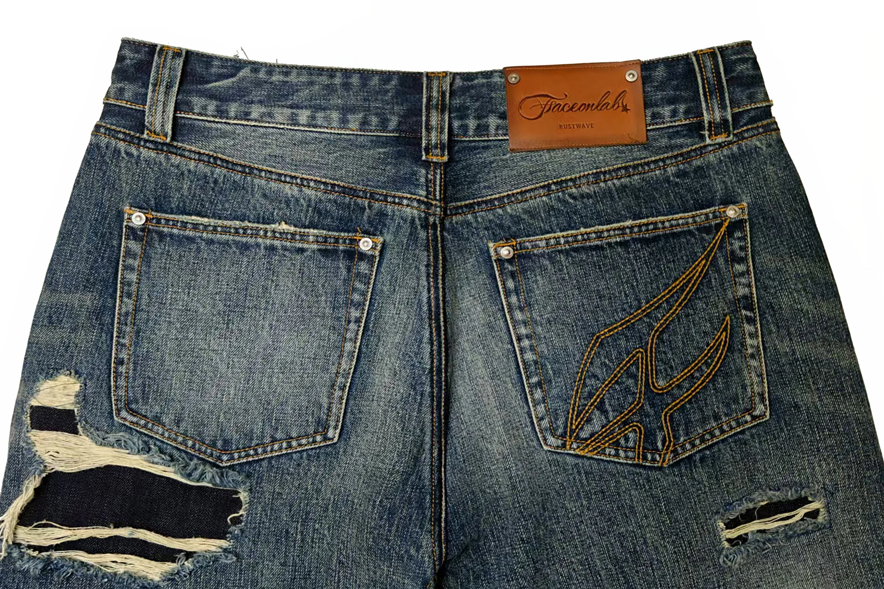 FACEONLAB Distressed Patch Leopard Paneled Jeans