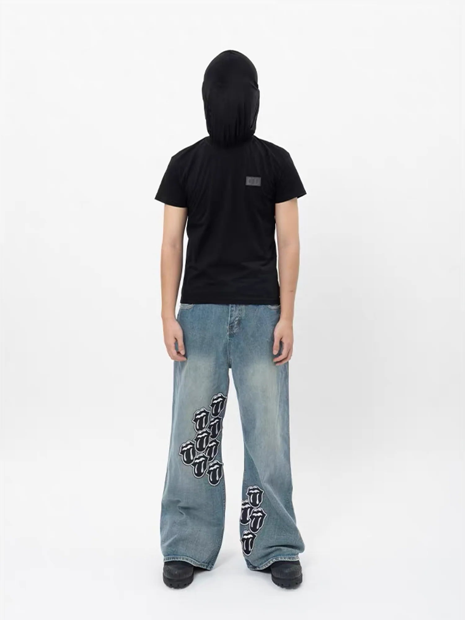 NOTHINGNESS WORLD Washed Tongue Embroidered Denim Pants